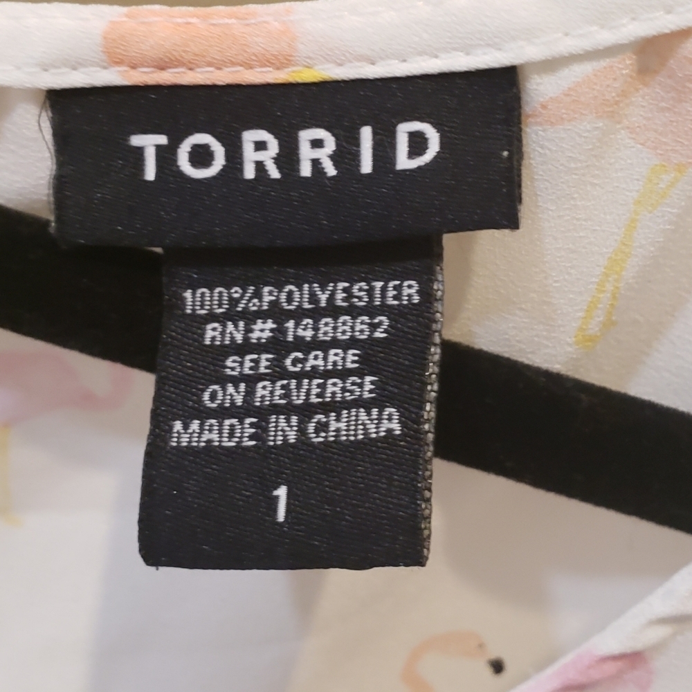 Torrid Sz 1X Flamingo Semi Sheer Top Short Sleeve Scoop Neck Button Dow… - Picture 8 of 13